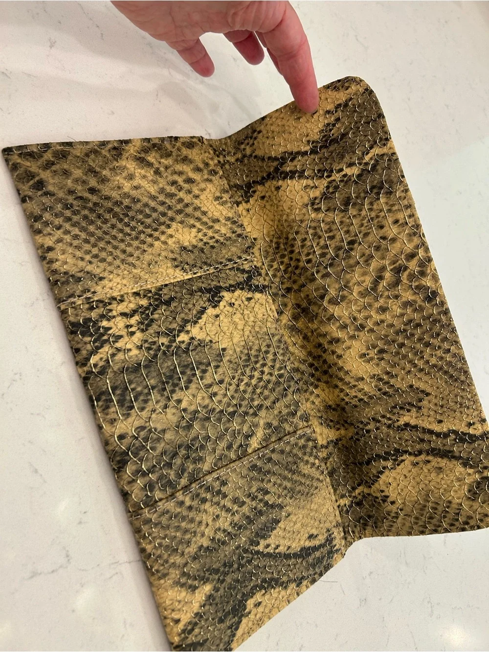 Urban Expressions Snake-Embossed Foldover Clutch in Beige and Black